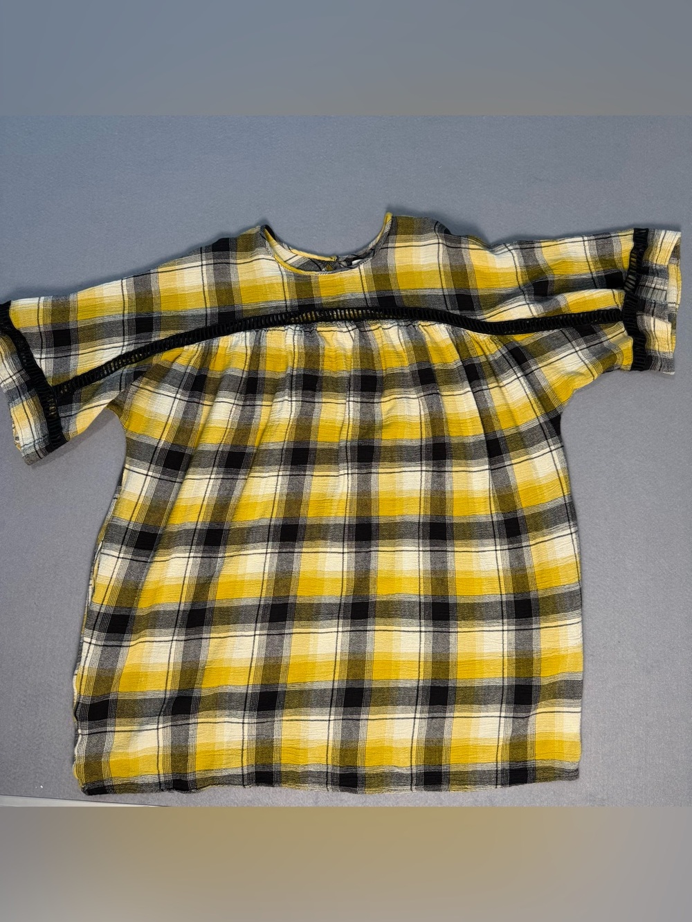 Maeve Yellow Plaid Knit Top with Black Trim S